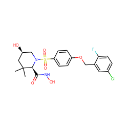 CC1(C)C[C@@H](O)CN(S(=O)(=O)c2ccc(OCc3cc(Cl)ccc3F)cc2)[C@H]1C(=O)NO ZINC000166965029