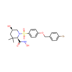 CC1(C)C[C@@H](O)CN(S(=O)(=O)c2ccc(OCc3ccc(Br)cc3)cc2)[C@H]1C(=O)NO ZINC000028474413