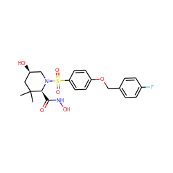 CC1(C)C[C@@H](O)CN(S(=O)(=O)c2ccc(OCc3ccc(F)cc3)cc2)[C@H]1C(=O)NO ZINC000166945425