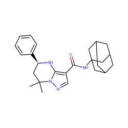 CC1(C)C[C@@H](c2ccccc2)Nc2c(C(=O)NC34CC5CC(CC(C5)C3)C4)cnn21 ZINC000064550052