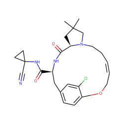 CC1(C)C[C@@H]2C(=O)N[C@H](C(=O)NC3(C#N)CC3)Cc3ccc(c(Cl)c3)OC/C=C/CCN2C1 ZINC000205113166