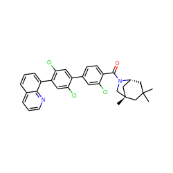 CC1(C)C[C@@H]2C[C@@](C)(CN2C(=O)c2ccc(-c3cc(Cl)c(-c4cccc5cccnc45)cc3Cl)cc2Cl)C1 ZINC000049777051