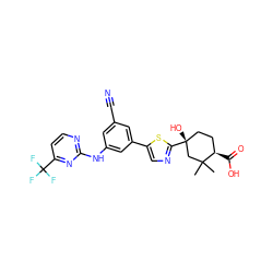 CC1(C)C[C@](O)(c2ncc(-c3cc(C#N)cc(Nc4nccc(C(F)(F)F)n4)c3)s2)CC[C@H]1C(=O)O ZINC000221387015