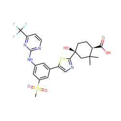 CC1(C)C[C@](O)(c2ncc(-c3cc(Nc4nccc(C(F)(F)F)n4)cc(S(C)(=O)=O)c3)s2)CC[C@H]1C(=O)O ZINC000221387273