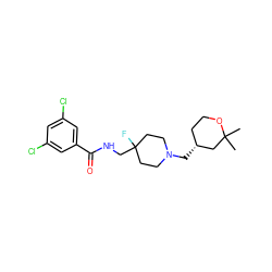 CC1(C)C[C@H](CN2CCC(F)(CNC(=O)c3cc(Cl)cc(Cl)c3)CC2)CCO1 ZINC000034866048