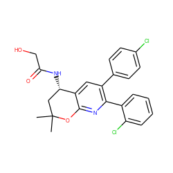 CC1(C)C[C@H](NC(=O)CO)c2cc(-c3ccc(Cl)cc3)c(-c3ccccc3Cl)nc2O1 ZINC000049035008