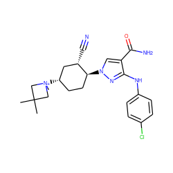 CC1(C)C[N+](C)([C@H]2CC[C@H](n3cc(C(N)=O)c(Nc4ccc(Cl)cc4)n3)[C@@H](C#N)C2)C1 ZINC000221864397