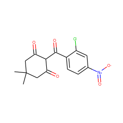 CC1(C)CC(=O)C(C(=O)c2ccc([N+](=O)[O-])cc2Cl)C(=O)C1 ZINC000196251989