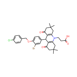 CC1(C)CC(=O)C2=C(C1)N(CCC(=O)O)C1=C(C(=O)CC(C)(C)C1)C2c1ccc(OCc2ccc(Cl)cc2)c(Br)c1 ZINC000008396340