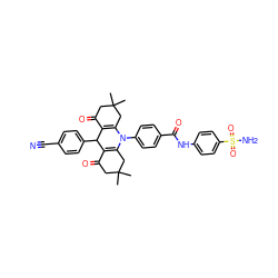 CC1(C)CC(=O)C2=C(C1)N(c1ccc(C(=O)Nc3ccc(S(N)(=O)=O)cc3)cc1)C1=C(C(=O)CC(C)(C)C1)C2c1ccc(C#N)cc1 ZINC000096910933