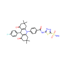 CC1(C)CC(=O)C2=C(C1)N(c1ccc(C(=O)Nc3nnc(S(N)(=O)=O)s3)cc1)C1=C(C(=O)CC(C)(C)C1)C2c1ccc(F)cc1 ZINC000653907606