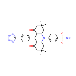 CC1(C)CC(=O)C2=C(C1)N(c1ccc(S(N)(=O)=O)cc1)C1=C(C(=O)CC(C)(C)C1)C2c1ccc(-c2nn[nH]n2)cc1 ZINC001772611763