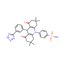 CC1(C)CC(=O)C2=C(C1)N(c1ccc(S(N)(=O)=O)cc1)C1=C(C(=O)CC(C)(C)C1)C2c1cccc(-c2nn[nH]n2)c1 ZINC001772588675