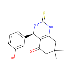 CC1(C)CC(=O)C2=C(C1)NC(=S)N[C@@H]2c1cccc(O)c1 ZINC000022309232