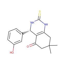 CC1(C)CC(=O)C2=C(C1)NC(=S)N[C@H]2c1cccc(O)c1 ZINC000022309237