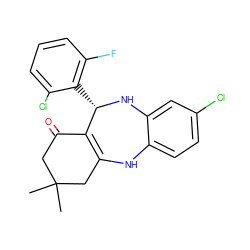 CC1(C)CC(=O)C2=C(C1)Nc1ccc(Cl)cc1N[C@H]2c1c(F)cccc1Cl ZINC000005190626