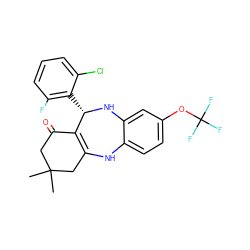 CC1(C)CC(=O)C2=C(C1)Nc1ccc(OC(F)(F)F)cc1N[C@H]2c1c(F)cccc1Cl ZINC000043065554