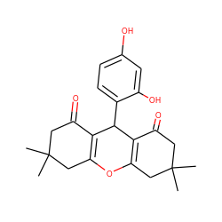 CC1(C)CC(=O)C2=C(C1)OC1=C(C(=O)CC(C)(C)C1)C2c1ccc(O)cc1O ZINC000000644092