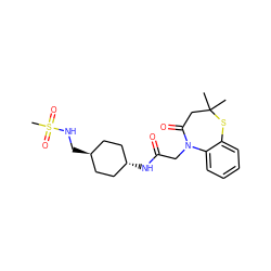 CC1(C)CC(=O)N(CC(=O)N[C@H]2CC[C@H](CNS(C)(=O)=O)CC2)c2ccccc2S1 ZINC000261144471