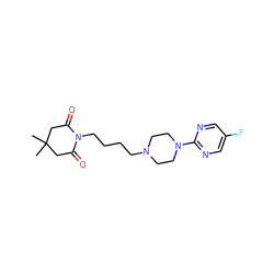 CC1(C)CC(=O)N(CCCCN2CCN(c3ncc(F)cn3)CC2)C(=O)C1 ZINC000029462566