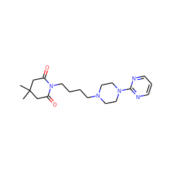 CC1(C)CC(=O)N(CCCCN2CCN(c3ncccn3)CC2)C(=O)C1 ZINC000002021499