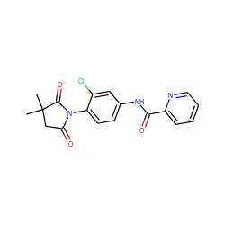 CC1(C)CC(=O)N(c2ccc(NC(=O)c3ccccn3)cc2Cl)C1=O ZINC000066139659