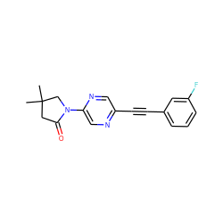 CC1(C)CC(=O)N(c2cnc(C#Cc3cccc(F)c3)cn2)C1 ZINC000144347833