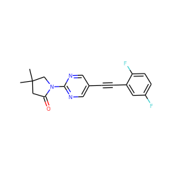 CC1(C)CC(=O)N(c2ncc(C#Cc3cc(F)ccc3F)cn2)C1 ZINC000144601335