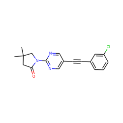 CC1(C)CC(=O)N(c2ncc(C#Cc3cccc(Cl)c3)cn2)C1 ZINC000143758101