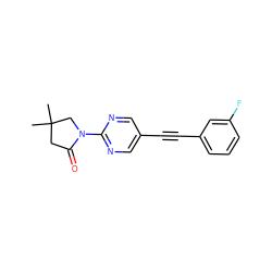 CC1(C)CC(=O)N(c2ncc(C#Cc3cccc(F)c3)cn2)C1 ZINC000144836455