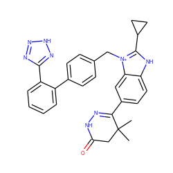 CC1(C)CC(=O)NN=C1c1ccc2[nH]c(C3CC3)[n+](Cc3ccc(-c4ccccc4-c4nn[nH]n4)cc3)c2c1 ZINC000377846053