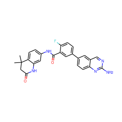 CC1(C)CC(=O)Nc2cc(NC(=O)c3cc(-c4ccc5nc(N)ncc5c4)ccc3F)ccc21 ZINC000095921045