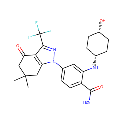 CC1(C)CC(=O)c2c(C(F)(F)F)nn(-c3ccc(C(N)=O)c(N[C@H]4CC[C@@H](O)CC4)c3)c2C1 ZINC000102249129