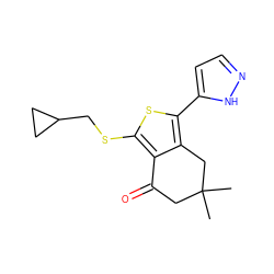 CC1(C)CC(=O)c2c(SCC3CC3)sc(-c3ccn[nH]3)c2C1 ZINC000202088175