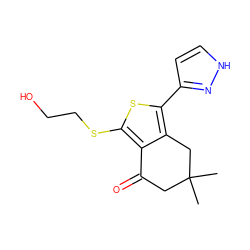 CC1(C)CC(=O)c2c(SCCO)sc(-c3cc[nH]n3)c2C1 ZINC000013472682