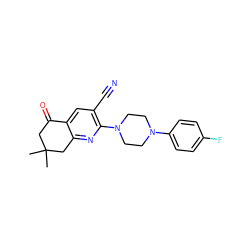 CC1(C)CC(=O)c2cc(C#N)c(N3CCN(c4ccc(F)cc4)CC3)nc2C1 ZINC000028967506