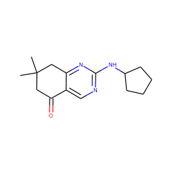 CC1(C)CC(=O)c2cnc(NC3CCCC3)nc2C1 ZINC000000477301