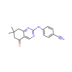 CC1(C)CC(=O)c2cnc(Nc3ccc(C#N)cc3)nc2C1 ZINC000096282202