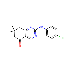 CC1(C)CC(=O)c2cnc(Nc3ccc(Cl)cc3)nc2C1 ZINC000096282203