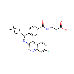 CC1(C)CC([C@@H](Nc2cnc3cc(F)ccc3c2)c2ccc(C(=O)NCCC(=O)O)cc2)C1 ZINC000146713595