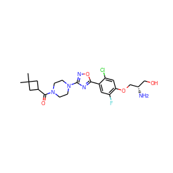 CC1(C)CC(C(=O)N2CCN(c3noc(-c4cc(F)c(OC[C@@H](N)CO)cc4Cl)n3)CC2)C1 ZINC000299836905