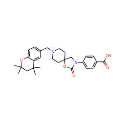 CC1(C)CC(C)(C)c2cc(CN3CCC4(CC3)CN(c3ccc(C(=O)O)cc3)C(=O)O4)ccc2O1 ZINC000169702653