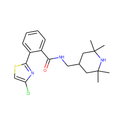 CC1(C)CC(CNC(=O)c2ccccc2-c2nc(Cl)cs2)CC(C)(C)N1 ZINC000049037620