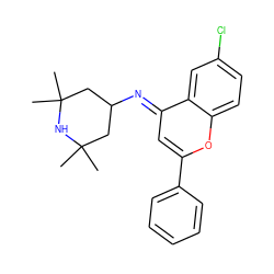 CC1(C)CC(N=c2cc(-c3ccccc3)oc3ccc(Cl)cc23)CC(C)(C)N1 ZINC000253683043