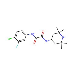 CC1(C)CC(NC(=O)C(=O)Nc2ccc(Cl)c(F)c2)CC(C)(C)N1 ZINC000048605116