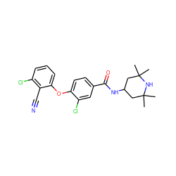 CC1(C)CC(NC(=O)c2ccc(Oc3cccc(Cl)c3C#N)c(Cl)c2)CC(C)(C)N1 ZINC000146109785