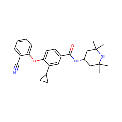 CC1(C)CC(NC(=O)c2ccc(Oc3ccccc3C#N)c(C3CC3)c2)CC(C)(C)N1 ZINC000169341990