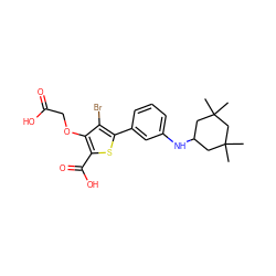 CC1(C)CC(Nc2cccc(-c3sc(C(=O)O)c(OCC(=O)O)c3Br)c2)CC(C)(C)C1 ZINC000016052430