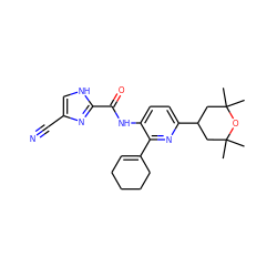 CC1(C)CC(c2ccc(NC(=O)c3nc(C#N)c[nH]3)c(C3=CCCCC3)n2)CC(C)(C)O1 ZINC000096168478