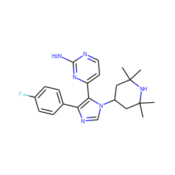 CC1(C)CC(n2cnc(-c3ccc(F)cc3)c2-c2ccnc(N)n2)CC(C)(C)N1 ZINC000001488955